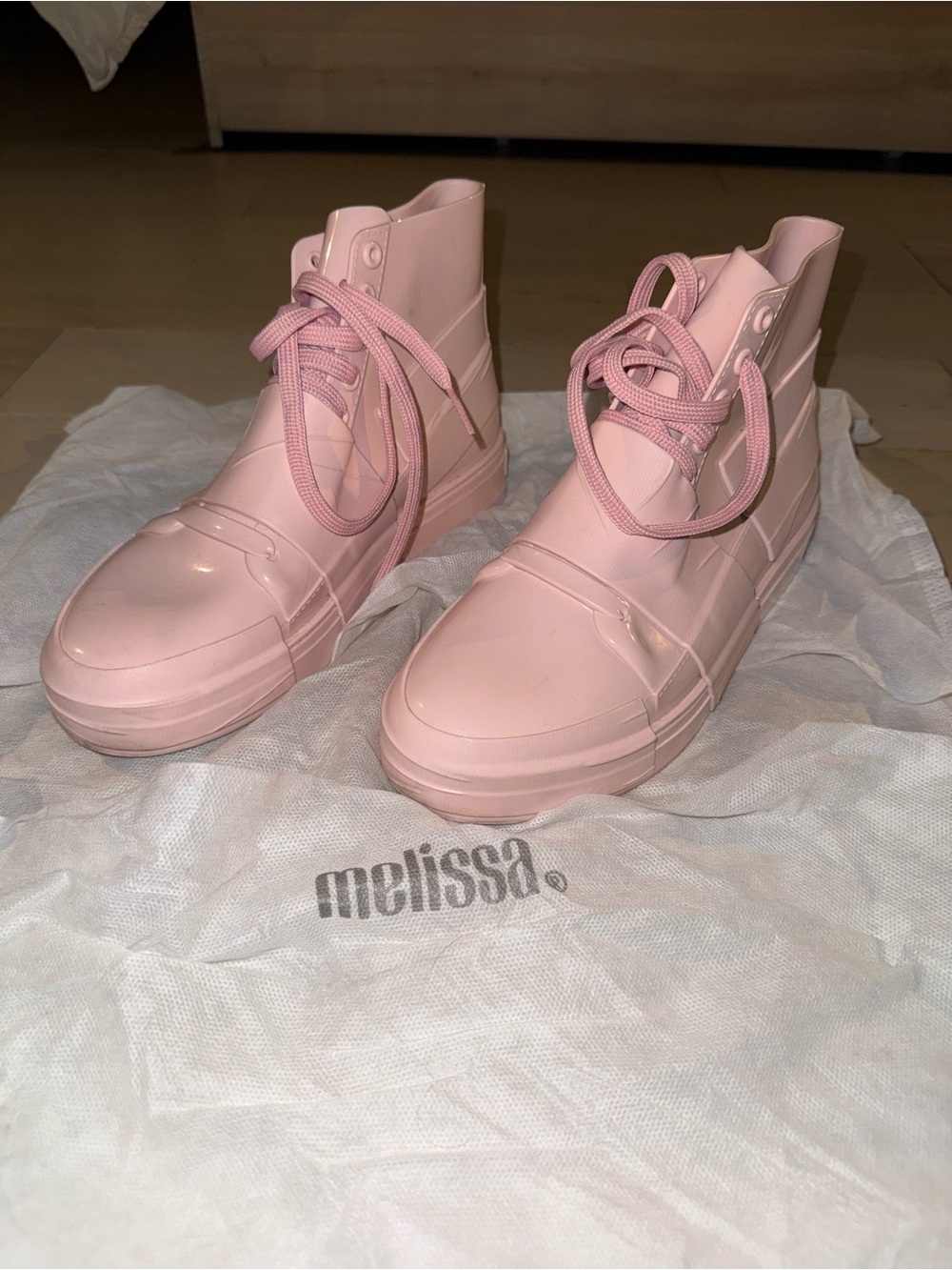 Melissa Pink Lace-Up High-Top Rubber Boots